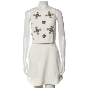 TIBI cream, crew neck backless dress. Size 6